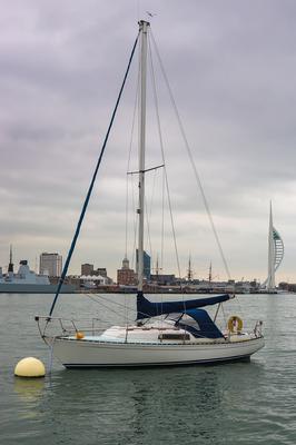 Califer on her mooring in Portsmouth Harbour