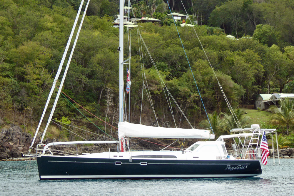 'Pandora', a Aerodyne 47 high-performance cruising yacht at anchor off Deshaies, Guadeloupe, French West Indies