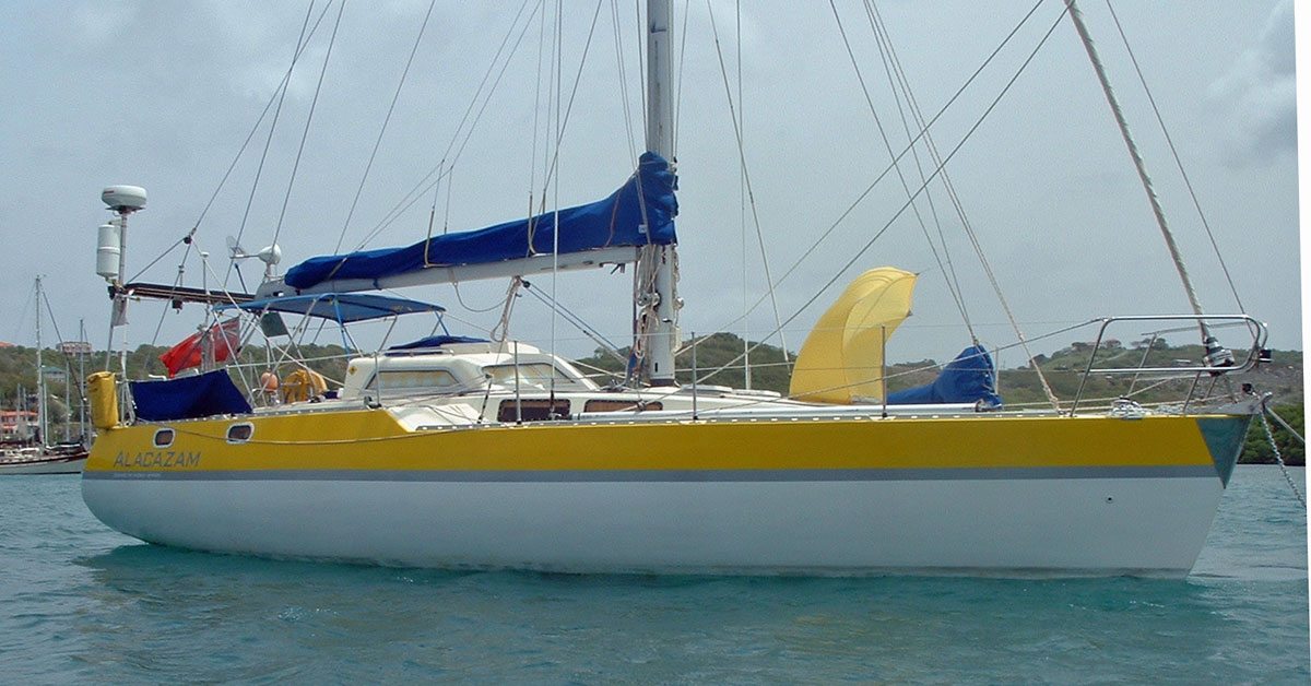 Alacazam on a mooring in Prickly Bay, Grenada, West Indies