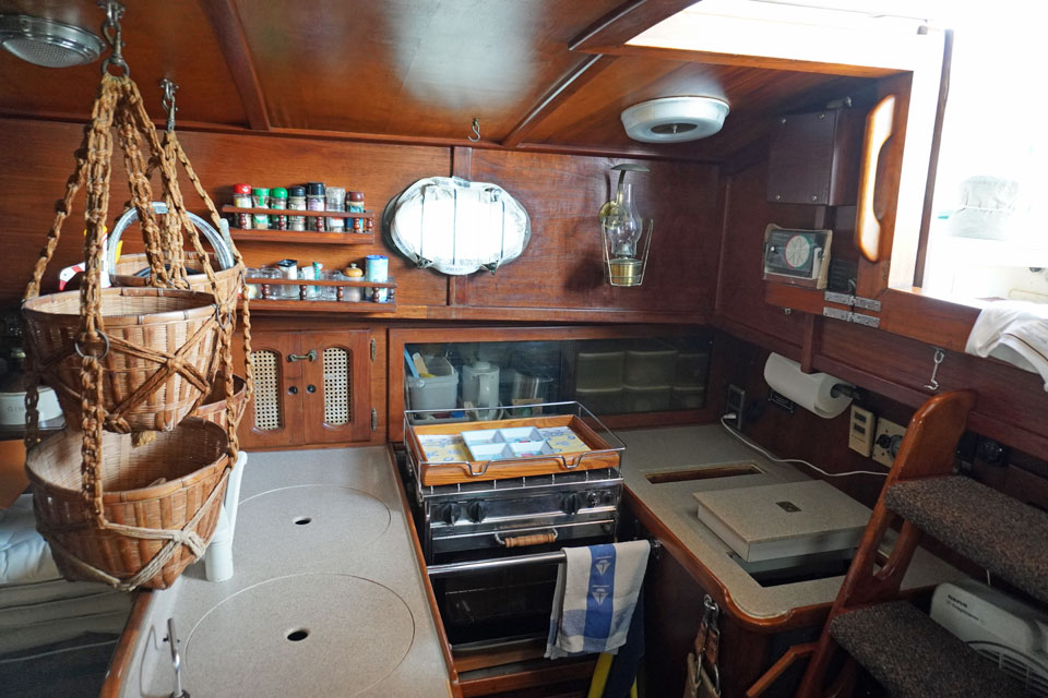 Galley area of a Alajuela 38 sailboat