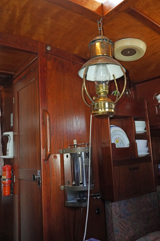 Traditional cabin lighting on a sailboat