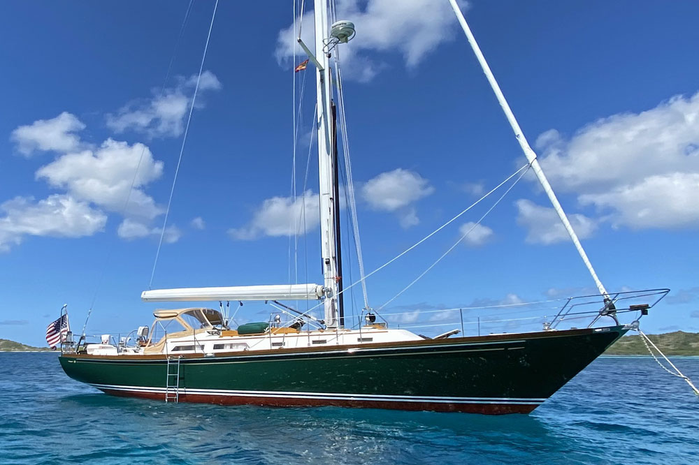 An Alden 50 sailboat at anchor