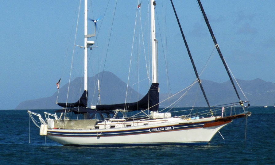 <'Island Girl', a Bayfield 40 staysail ketch at anchor in St Anne, Martinique, French West Indies.