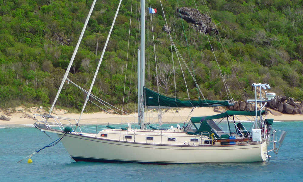 Sailboat on a mooring in the Caribbean