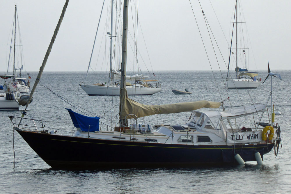 A Bowman 36 sailboat at anchor