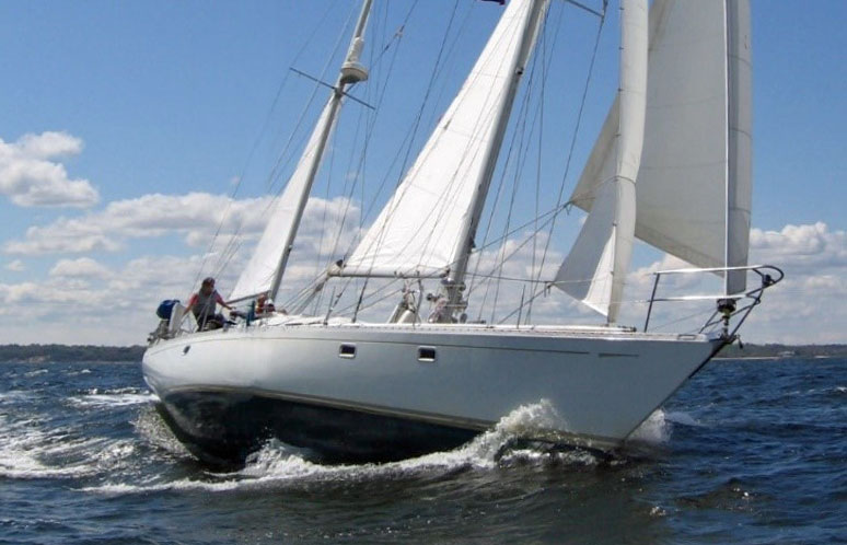 A Bowman 57 making great progress under full sail