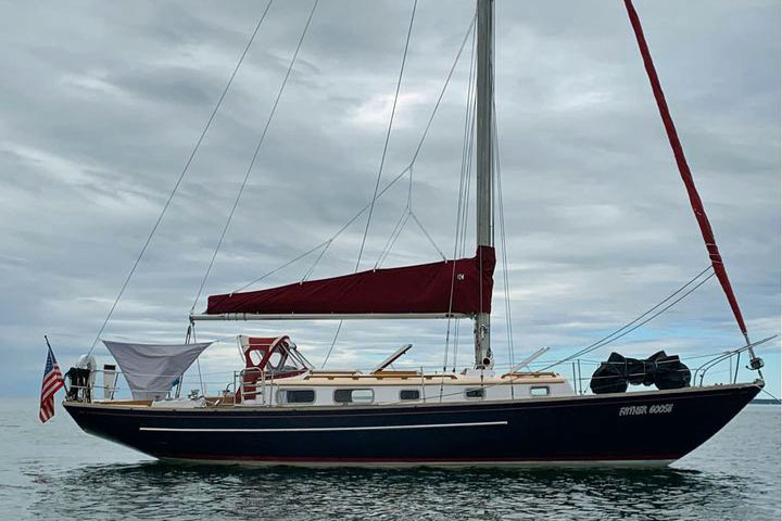 A Bristol 40 sailboat at anchor