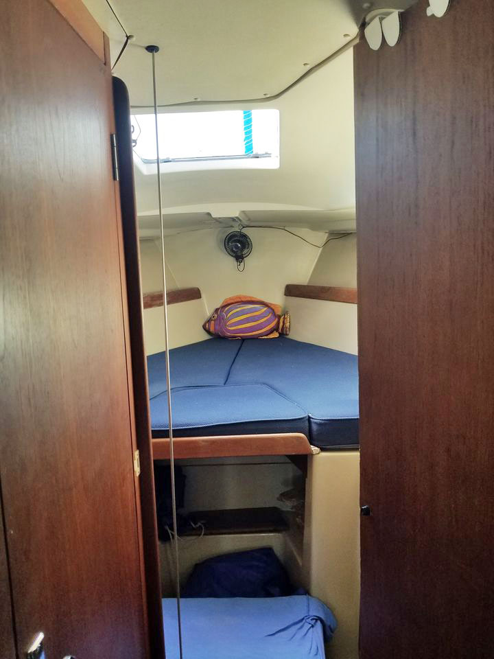 Forepeak in a C&C 36 sailboat