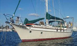 A CSY 44 sailboat at anchor