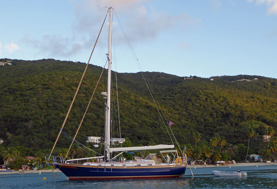 A Cabo Rico 45 at anchor in Cane Garden Bay, Tortola in the BVIs