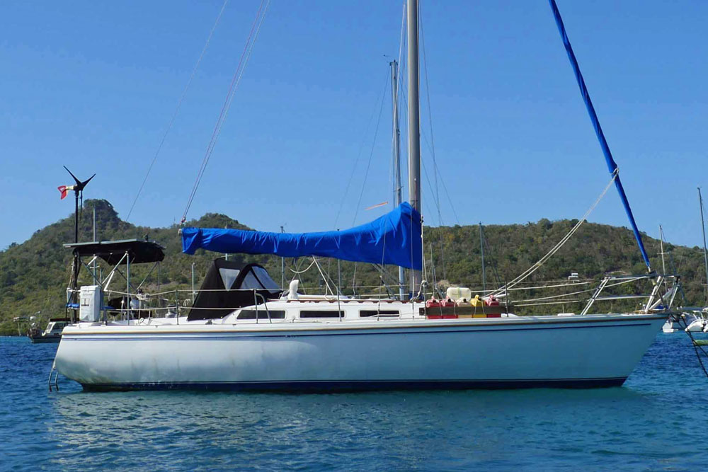 A Catalina 36 sailboat at anchor