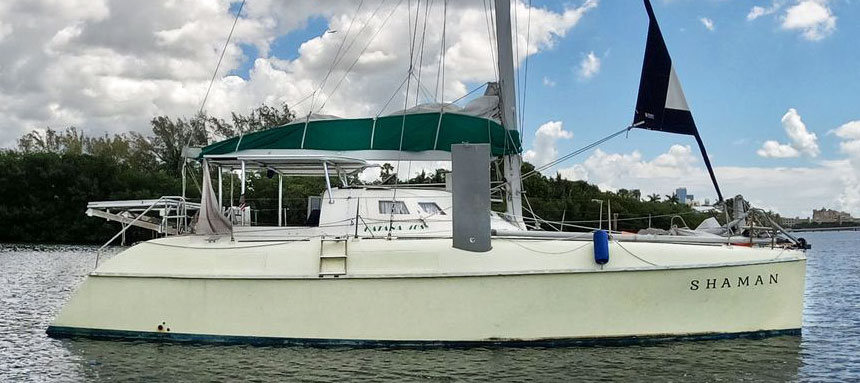 A Catana 40S catamaran at anchor