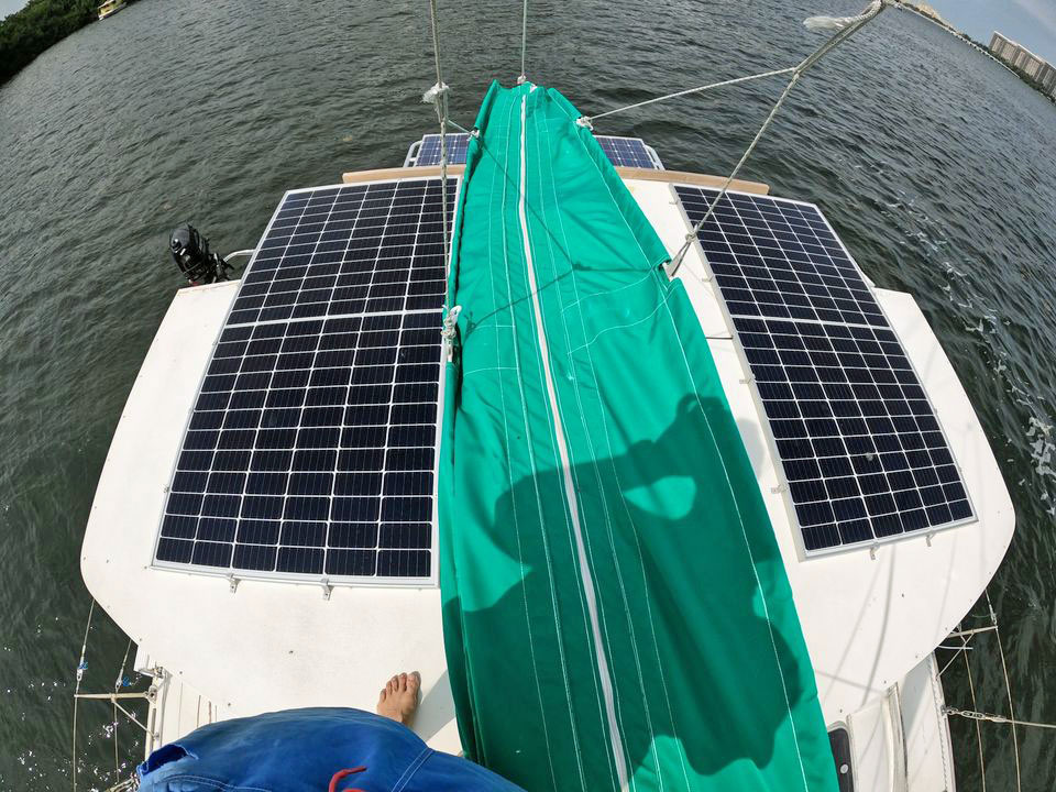 Solar panels on a Catana 40 catamaran