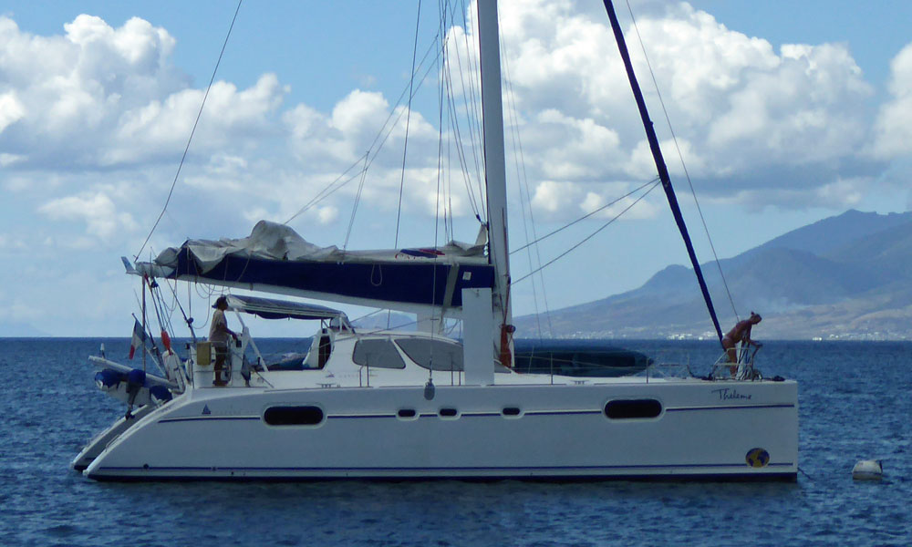 Catana 47 about to pick up a mooring