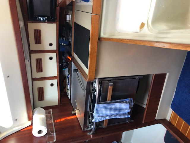 Galley arrangement on C&C 34+ sailboat