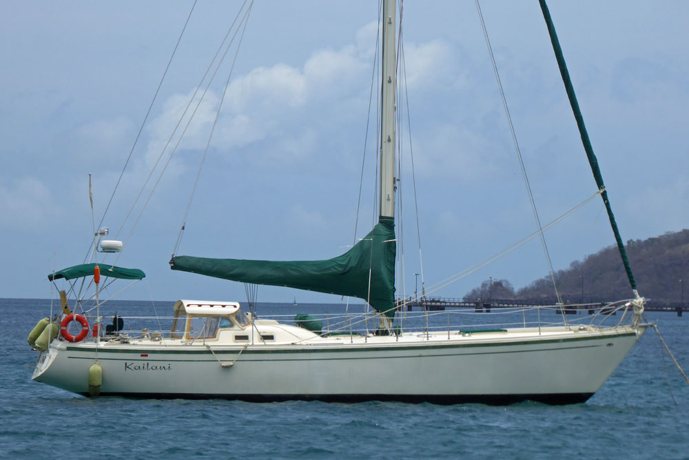 A Columbia 43 anchored off St Georges Harbour, Grenada in the West Indies