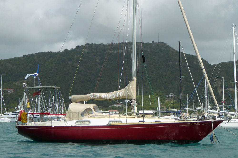 A Contessa 32 at anchor