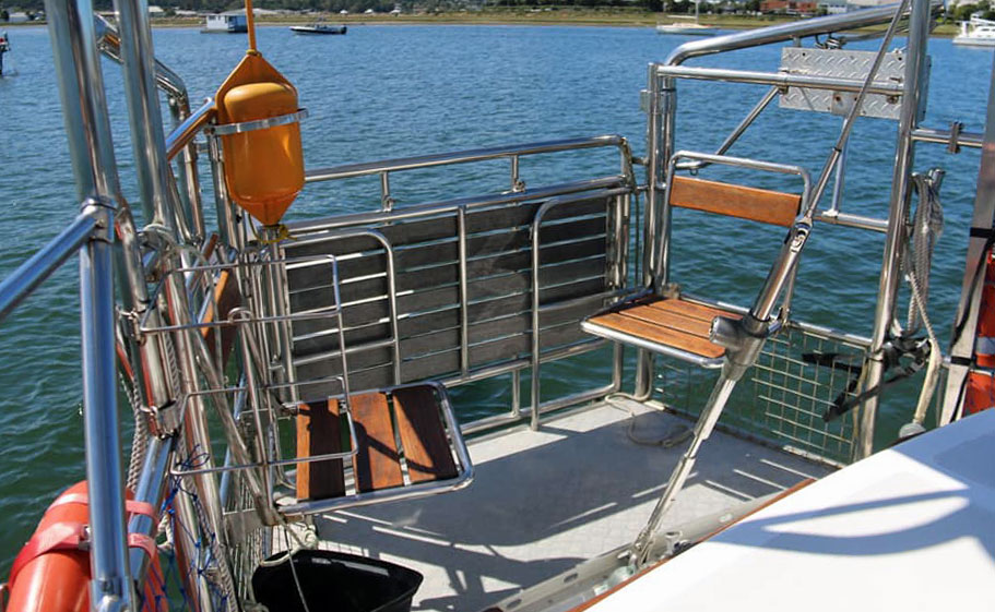The afterdeck on a Roberts 45 sailboat
