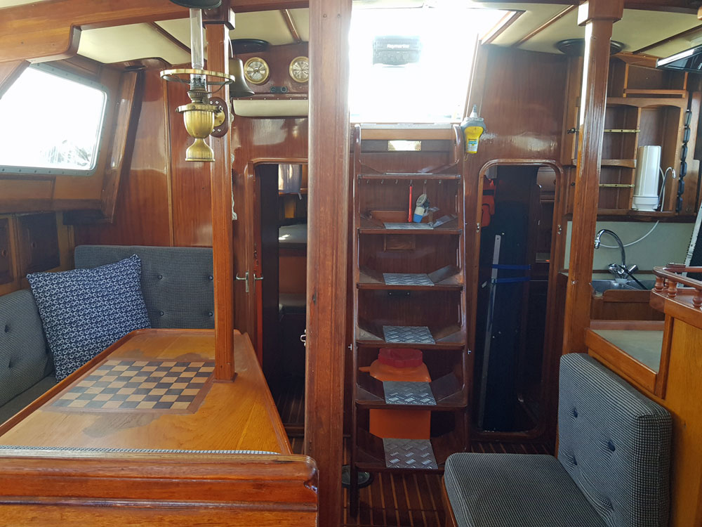 The companionway on a Roberts 45 sailboat