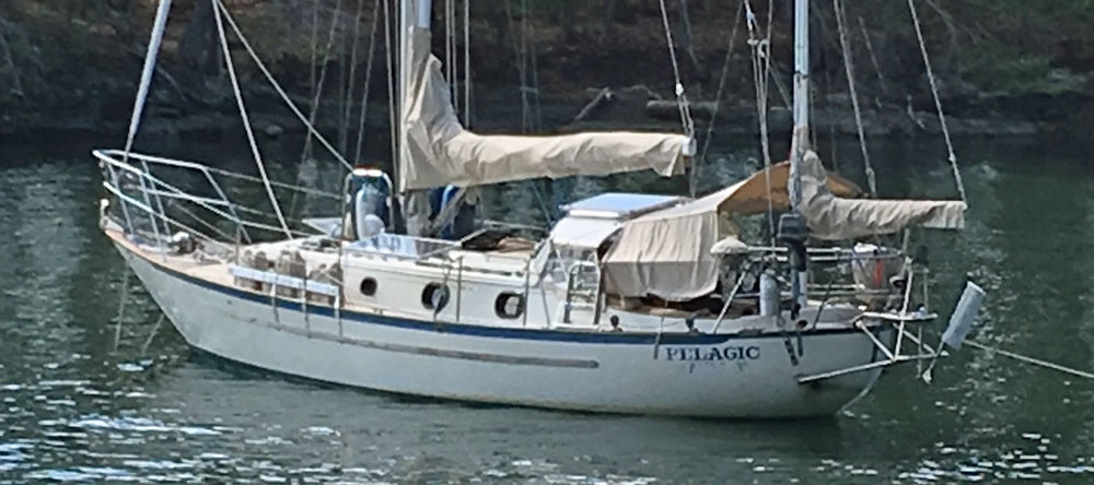 Pacific Seacraft Crealock 37 yawl at anchor