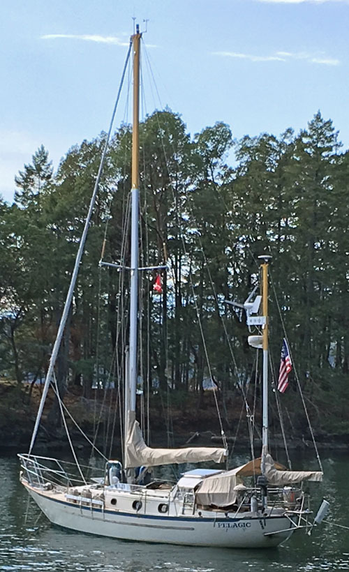 A Crealock 37 sailboat at anchor