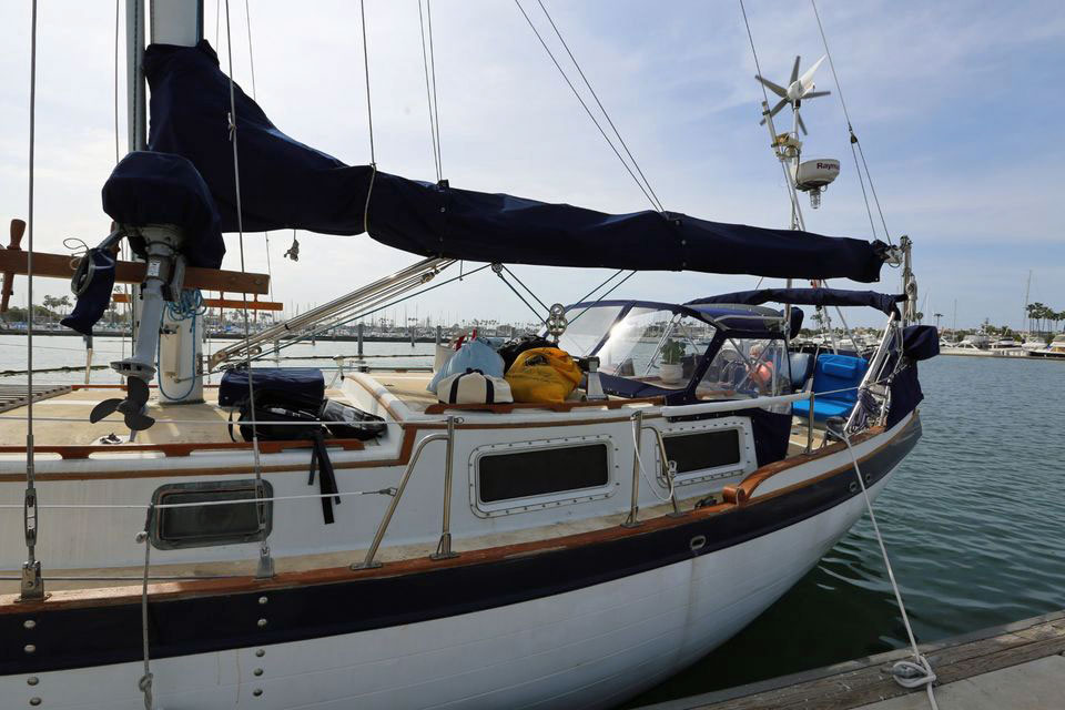 The aft end of a Downeaster 38 sailboat