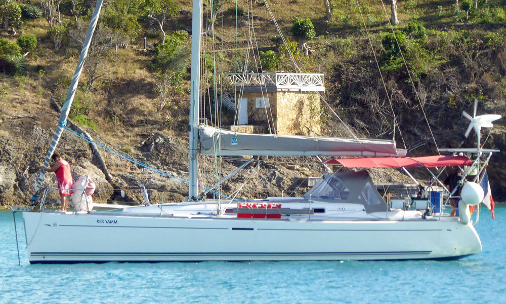 Dufour 40e 'Ker Yamm' at anchor in Deep Bay, Antigua