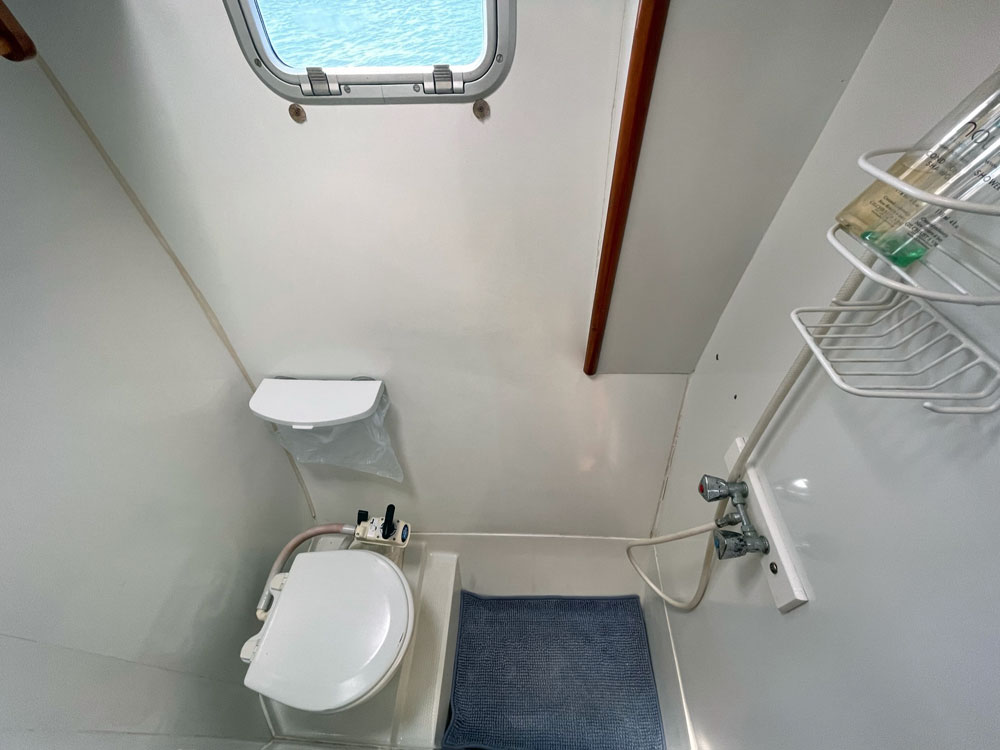 A head/shower cubicle in a Privilege 42 catamaran