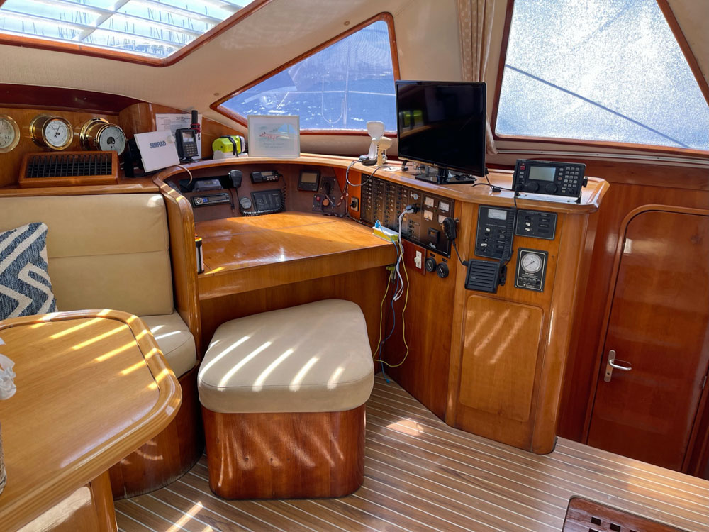 The navigation station in a Privilege 42 catamaran