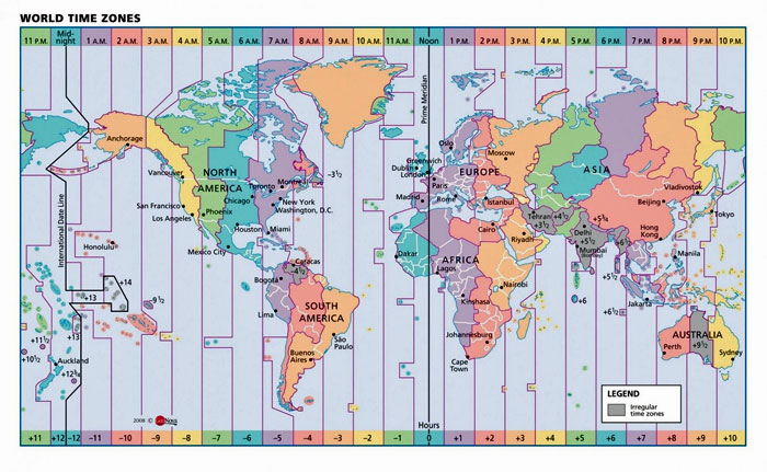 Figure 10: World Time Zones with times based on Greenwich “Noon”