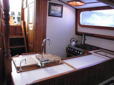 The galley on a Dudley Dix Hout Bay 40 Sailboat