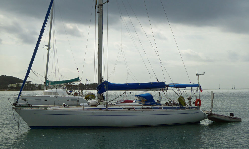 A Grande Soleil 46 sailboat at anchor