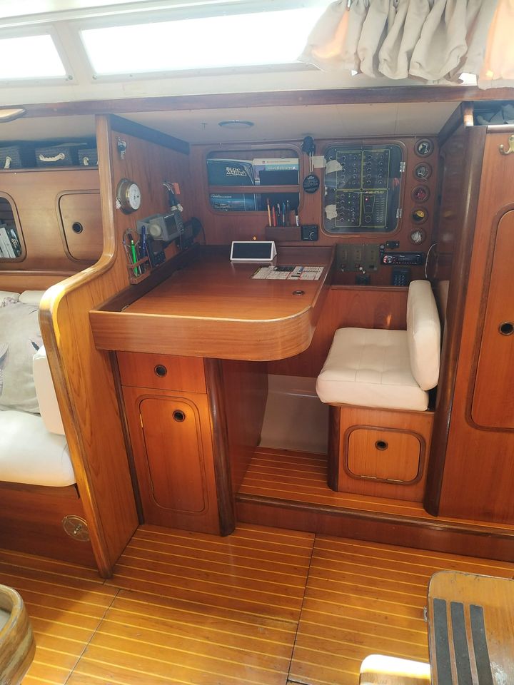 Navigation station on a Beneteau First 435 sailboat