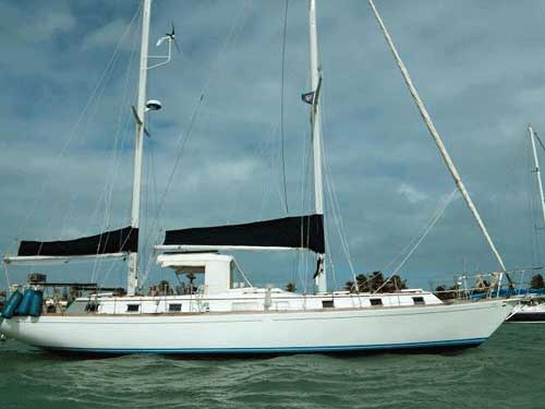 A Gulfstar 50 ketch at anchor