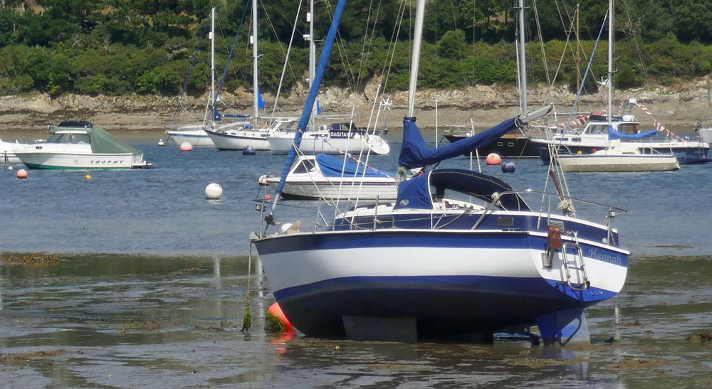 A drying mooring on Cornwall's Helford River.