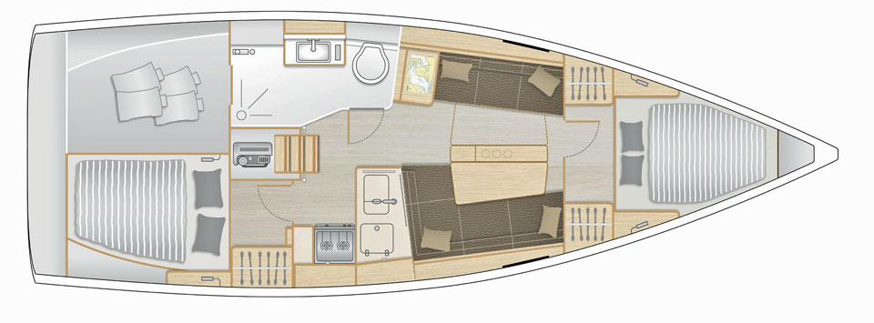 Hanse 348 sailboat, Interior Layout