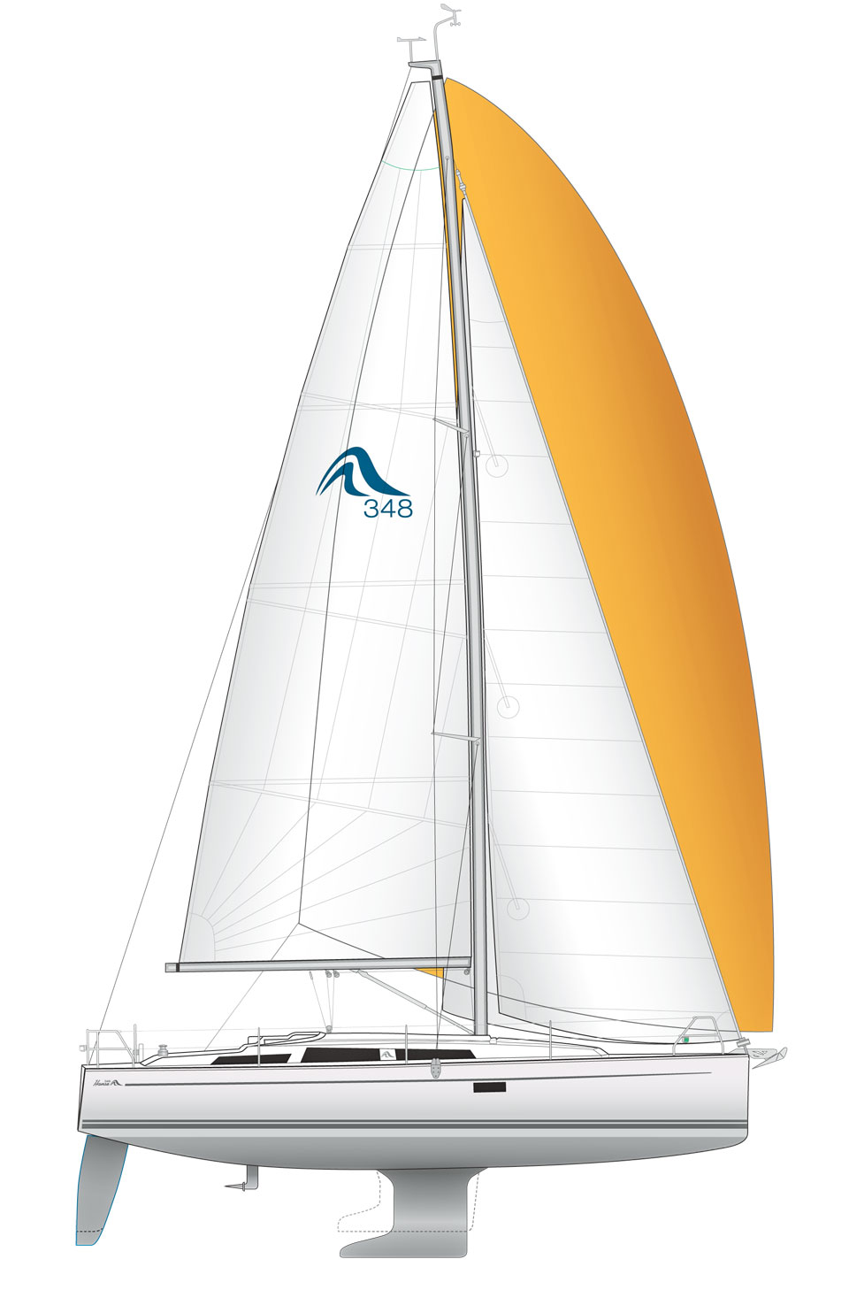 Hanse 348 sailplan & underwater profile