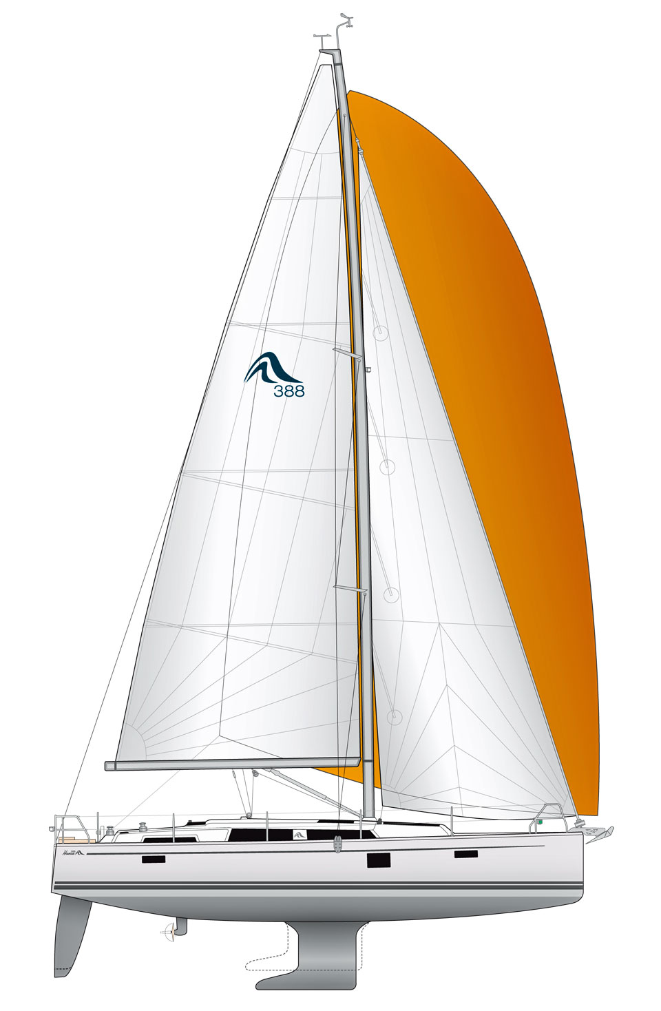 Hanse 388 sail plan & underwater profile