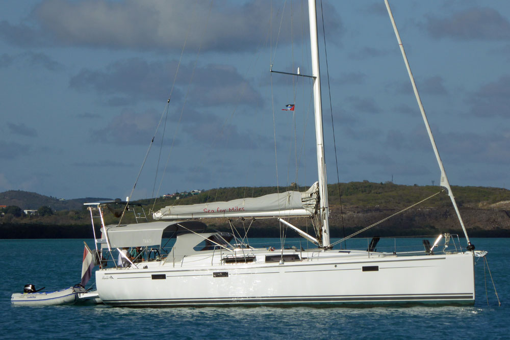 'Sea for Miles', a Hanse 415 sailboat at anchor in Five Islands Harbour, Antigua, West Indies.