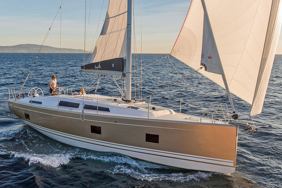 A Hanse 418 sailboat on a reach