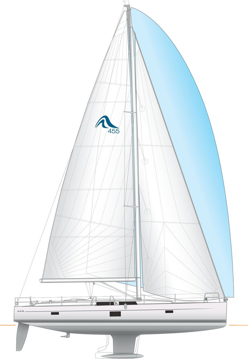 Hanse 455 sailplan and underwater profile