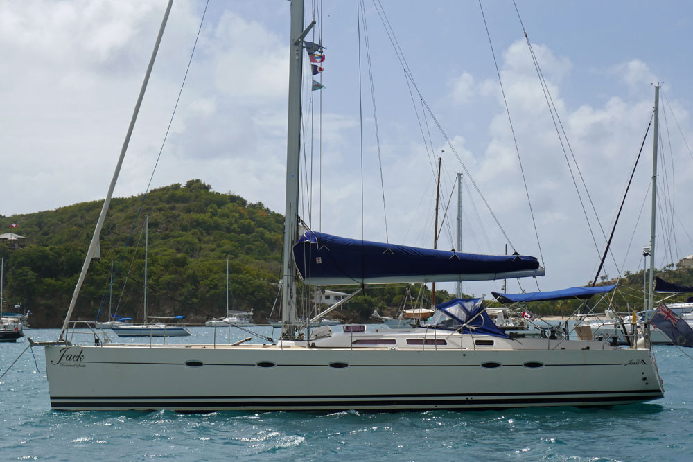 'Jack', a Hanse 531 sailboat anchored in Falmouth Harbour, Antigua