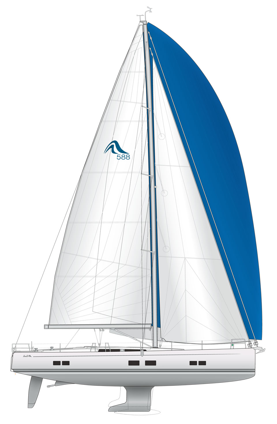 Hanse 588 sail plan & underwater profile