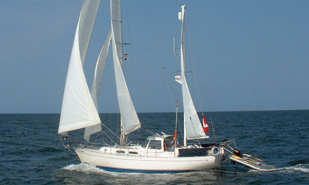 'Sweet Sensation', a Hughes 40 Staysail Ketch under full sail