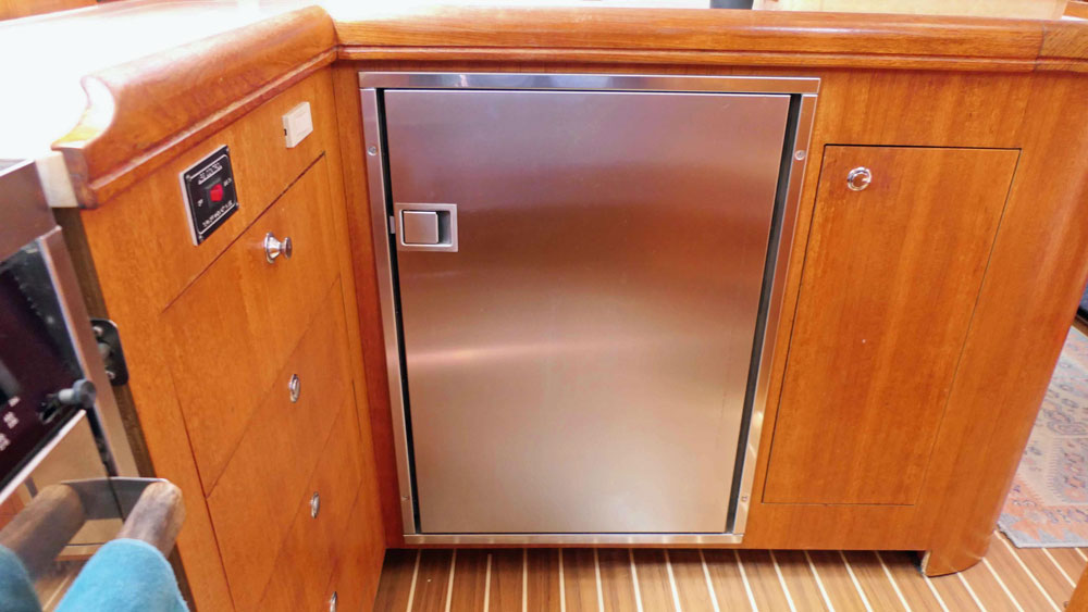 Stainless steel fridge on Hunter 46LE refrigerator