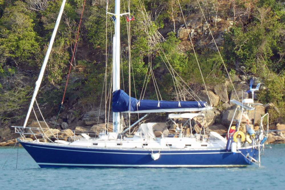 A Hylas 44 sailboat at anchor