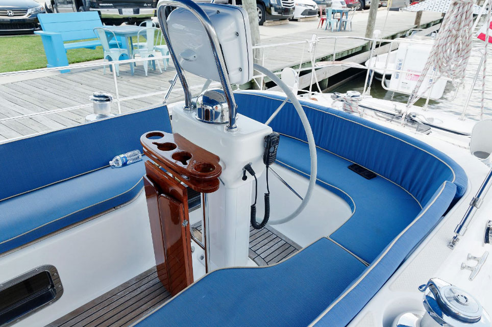 The cockpit on 'Boundless', a Hylas 46 sailboat