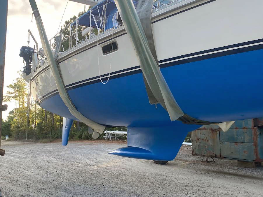 The keel on 'Boundless', a Hylas 46 sailboat