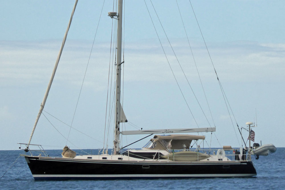 A Hylas 56 sailboat at anchor