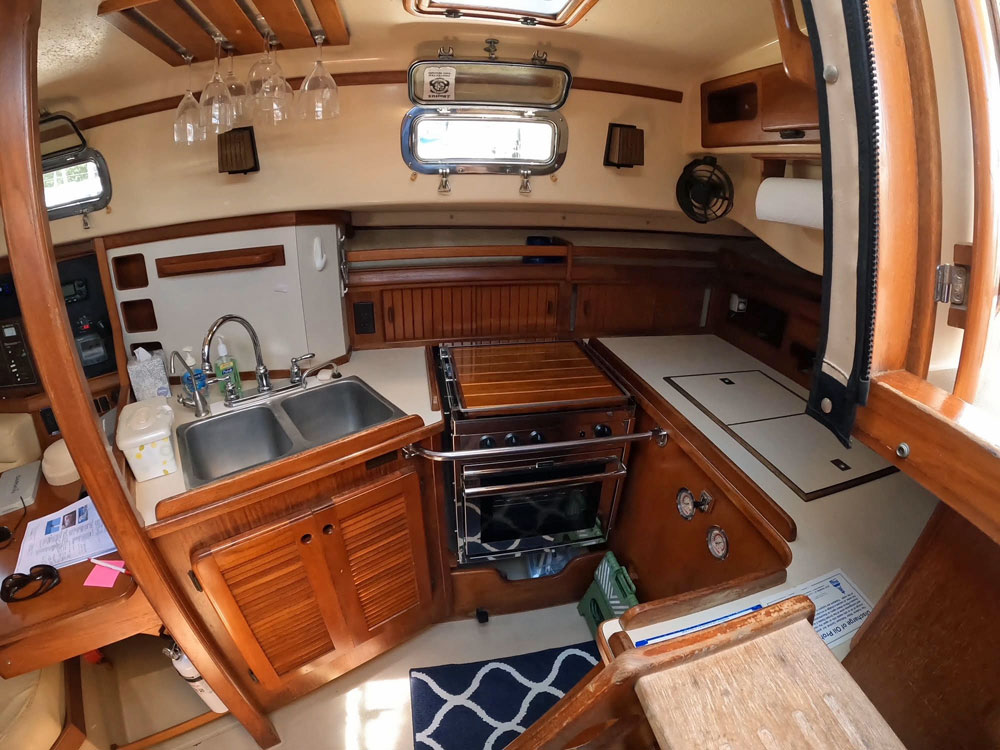 The galley in an Island Packet 38 sailboat